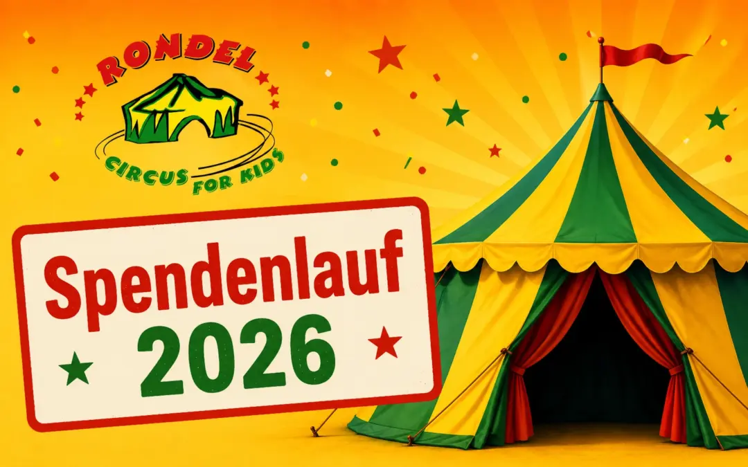 Illustration zum Spendenlauf 2026 mit dem Zirkus Rondel und einem Zirkuszelt.